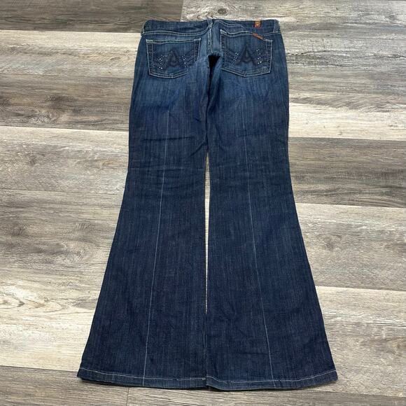Vintage Y2K 7 For All Mankind Blue Women 27 Rhinestone A Pocket Flared Jeans - Picture 2 of 14